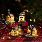 Christmas Decorations Village House Decor Xmas Lantern Decorative Resin House Collectible Buildings Figurine De Navidad Decoración with LED Light