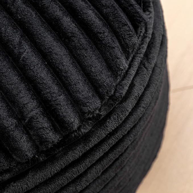 Asuprui Pouf Ottoman Stuffed Footstool Floor Pouf Foot Rest 20x12 Inches Round Poof Seat Floor Bean Bag Chair Foldable Floor Chair Storage for Living Room Bedroom Black Stripe Pouf with Filler