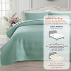 KASENTEX Oversized Queen Quilt Set 102"x106" – Soft Washed 3-Layer Lightweight Bedspread, Minimalist Nordic Design, All-Season Spring & Summer Quilt Set (1 Quilt + 2 Pillow Shams), Green