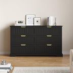 6 Wooden Drawer Dresser for Bedroom Storage, Modern Farmhouse Wood Chest of Drawers with Metal Handles, Wide Storage Cabinet for Closet, Living Room, or Entryway Black