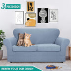 YEMYHOM Latest Checkered 3 Pieces Couch Covers for 2 Cushion Couch High Stretch Thickened Love Seat Sofa Cover for Dogs Pets Elastic Loveseat Slipcover Protector (Light Blue), 55"-69"(2 Cushions)