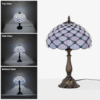Tiffany Lamp Vintage White Grey Stained Glass Bead Table Lamp Desk Bedside Reading Light Decor Bedroom Living Room Home Office D12*H18 Inches