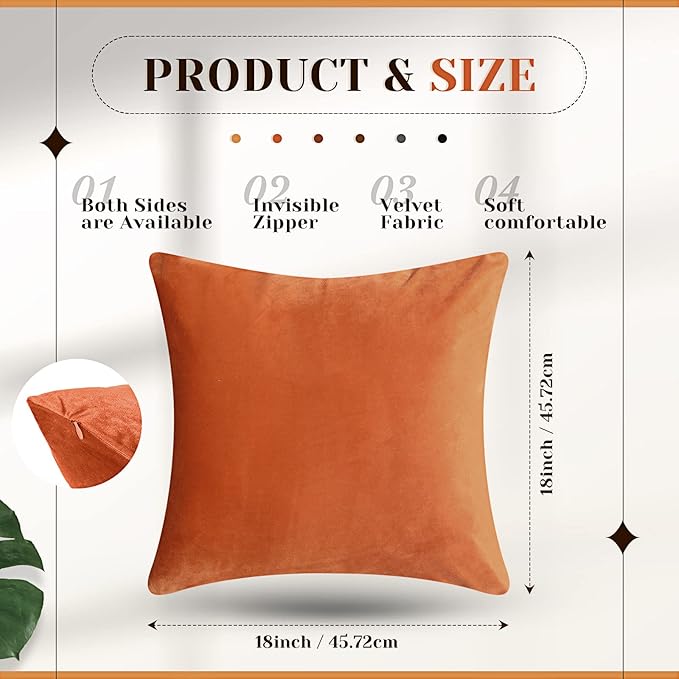 Pack of 6 Decorative Velvet Throw Pillow Covers Solid Square Soft Pillowcase Set Cushion Cases for Sofa Couch Bed Car Christmas Fall Home Decor 18 x 18 inch(Orange Color Scheme)