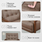 Lexicon Modern Accent Chair, Luxury Genuine Leather Match Living Room Chair with Tufted Cushions, Solid Wood Frame and Arm Rest, Comfy Upholstered Single Seat for Bedroom/Reading/Office, Brown