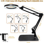 15X Magnifying Glass with Light – Real Glass Lens, 3 Color Modes & Adjustable Brightness – 2-in-1 Desk Lamp with Clamp & Heavy Base – Flexible Swing Arm – Ideal for Crafts, Reading, Repair, Seniors