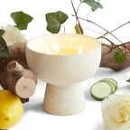 Blueme Renew Candle | Ivy & Rose | 3 Wick - Refillable Wellness Candle with Essential Oils, Hand Finished & Poured Soy Wax Blend Ceramic Vessel, Natural Cotton Wicks | Medium 12 oz