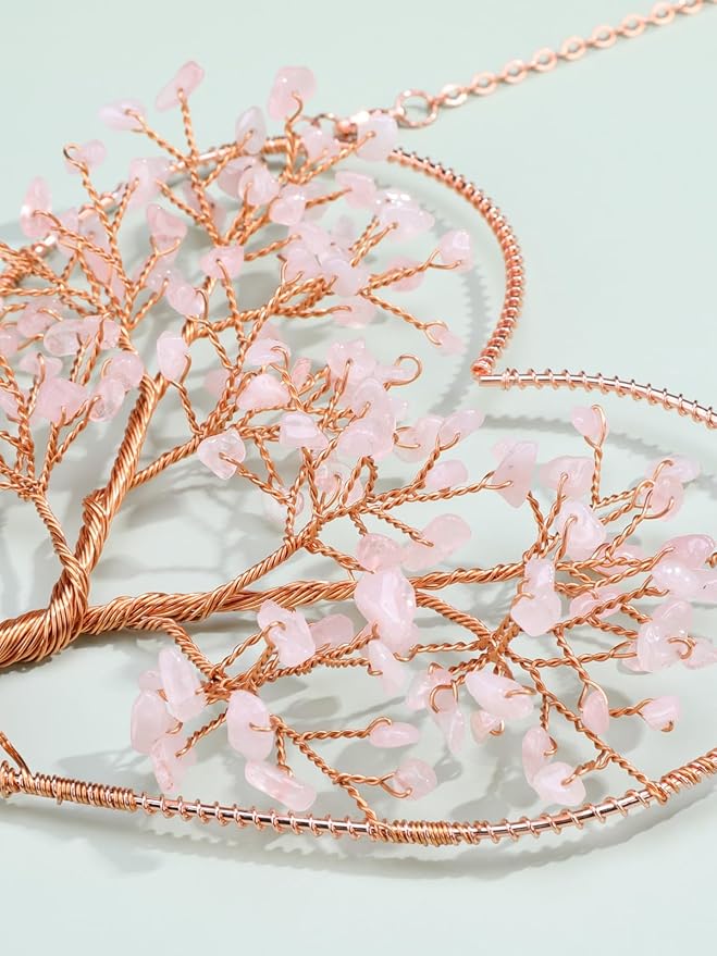 Jovivi Rose Quartz Heart Crystal Tree Hanging Ornament Healing Crystals Stones Gemstone Room Bedroom Wall Home Yoga Decor for Feng Shui Meditation Christmas Tree Ornament