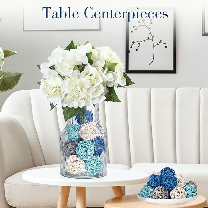 DomeStar 24PCS Blue Decorative Balls for Bowl Centerpiece, 2 Inch Rattan Balls Bowl Fillers Decor - Wicker Twig Orbs Spheres, Wedding Home Vase Table Decor