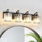 4-Light Black Bathroom Light Fixture Modern Vanity Lights Over Mirror Vintage Wall Sconce Lighting for Bathroom, Bedroom, Living Room, Hallway E26 Base with Crystal Bathroom Vanity Light