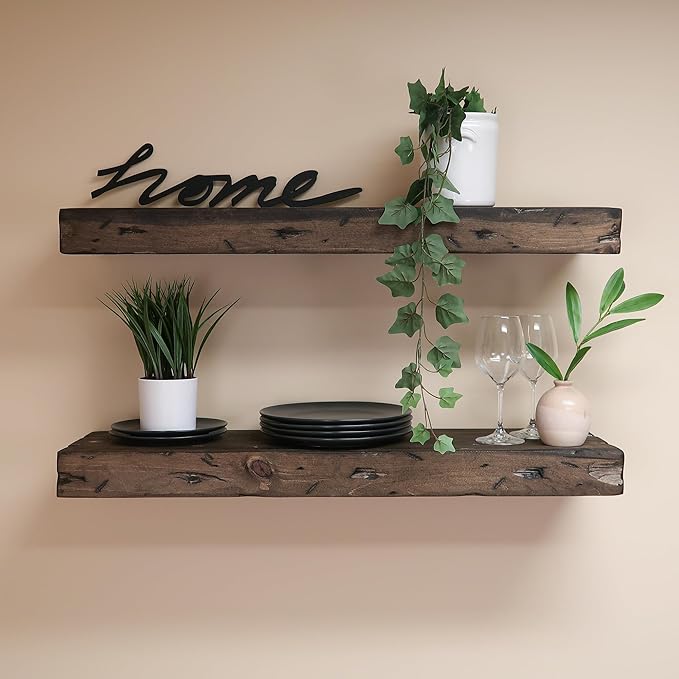 Urbandi Rustic Distressed Floating Shelves, Set of 2, Handmade Out of Pine Wood, 3 Inch Thick, Made in USA (Jacobean, 36Lx3Hx6D)