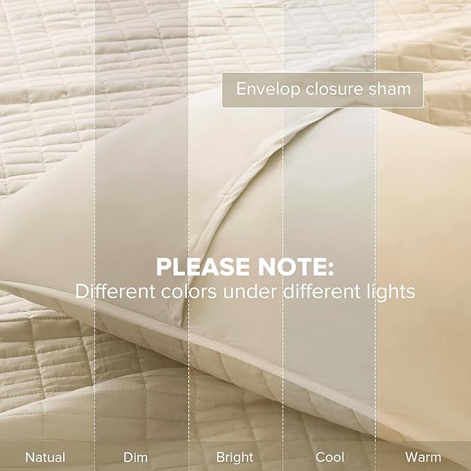 Comfort Spaces Kienna Quilt Set- Double Sided Stitching Design Summer Blanket, Lightweight, Soft, All Season Bedding Layer, Matching Sham, Ivory, Coverlet Twin/Twin XL(66"x90") 2 Piece