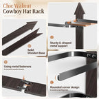 Cowboy Hat Rack for Wall, Cowboy Hat Holder Wall Mount Holds up to 4 Hats, Wooden Western Rustic Metal Hat Hanger with Arrow Sign Board, Hat Organizer for Cowboyhat, Fedora,Sun Hats (Black)