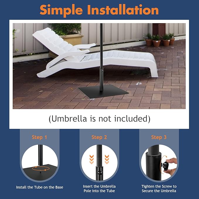 HAPPYGRILL 25" Patio Umbrella Base, 42 LBS Heavy Duty Umbrella Stand, Square Umbrella Base with Non-slip Pads, Tightening Knob & 2 Adapters