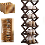 9 Tier Bamboo Shoe Rack, Heavy Duty Foldable Shelf Needing No Setup | Versatile Space-Saving & Sturdy Collapsible Bamboo Shoe Rack Organizer for Closet, Entryway, Over-Door, Dorm or Bedroom Use