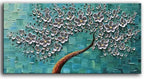 YaSheng Art - 100% hand painted Flower Art Oil Painting On Canvas Texture Silver Flowers Tree Paintings Modern Home Bedroom, Dining Room, Decor Wall Art 3D Abstract Artwork Paintings 20x40inch