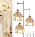 Modern Floor Lamp for Living Room Bedroom-3 Light Gold Floor Lamp with Glass Lampshape, Flower Tall Lamp Glass Standing Lamp Tree Floor Lamps for Living Room Bedroom,Corner