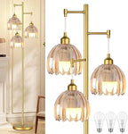 Modern Floor Lamp for Living Room Bedroom-3 Light Gold Floor Lamp with Glass Lampshape, Flower Tall Lamp Glass Standing Lamp Tree Floor Lamps for Living Room Bedroom,Corner