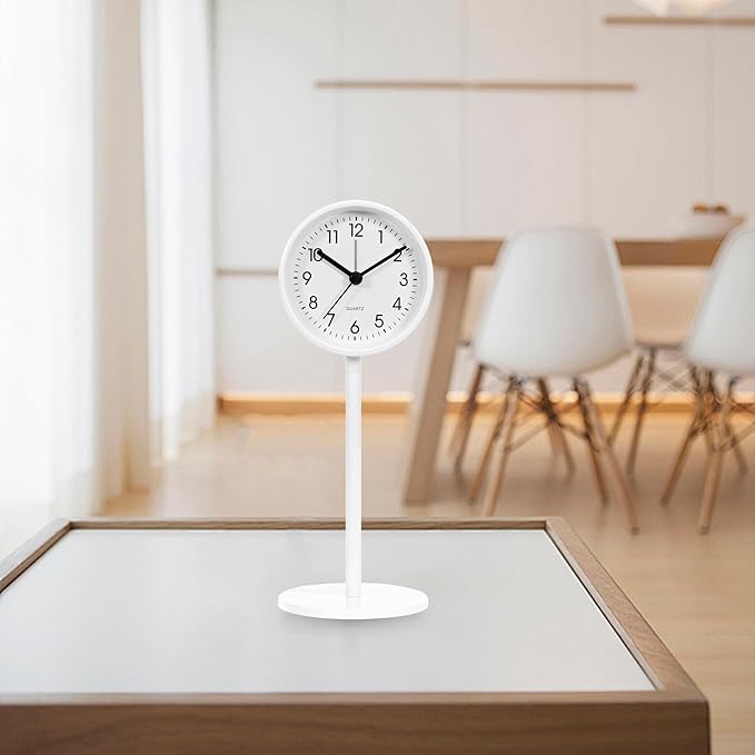 QIYAODECO® 3.2" Analog Alarm Clock,Small Retro Desk Clock Battery Operated,Slient Metal Table Clock with Light for Living Room Decor,Bedroom,Bedside,Shelf (White)