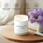 Strawberry Vanilla Highly Scented Candle for Home, 9oz Natural Soy Aromatherapy Non Toxic Candles with Essential Oil, Home Fragrance Stress Relief & Meditation Jar Candles Gifts for Women & Men