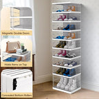 Dollate 9-Tier 18 Pairs Foldable Shoe Rack with Magnetic Clear Doors,Easily Assembled Portable Shoe Storage Organizer Cabinet for Entryway Living Room Bedroom