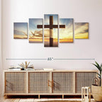 Elephant Stock Holy Cross Wall Art Multi Piece Canvas - 5 Panel Christian Pictures Decor - Digital Design Canvas Print - Christian Wall Decor - 55" X 24"