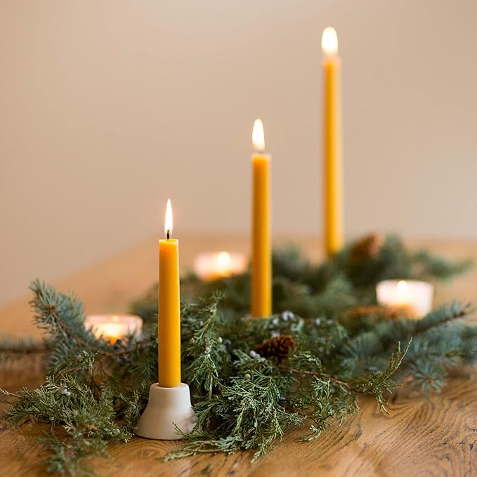 Bluecorn Beeswax Taper Candles, 100% Pure Natural Bees Wax, 8 Inch Pair, Sage Green Candlesticks, Unscented, Clean Burning & Dripless, Long Lasting, Thanksgiving & Christmas Decor, American Made, 1 Ct