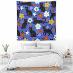 VUMIVI Black Cat Floral Tapestry Red White Hand-Painted Flowers Cute Animals Kids' Doodles Tapestry Wall Hanging for Living Room Bedroom Dorm Classroom Aesthetic Decor W60xL60in