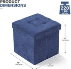 MoNiBloom 15 Inch Storage Ottoman Cube, Folding Square Foot Rest Stool, Small Ottoman Footrest with Storage for Living Room, Bedroom, Entryway, Navy Blue