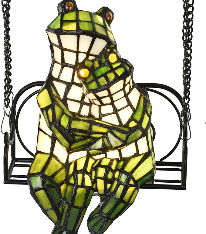 Bieye L12001 Frogs on a Swing Tiffany Style Stained Glass Accent Table Lamp for Home Décor