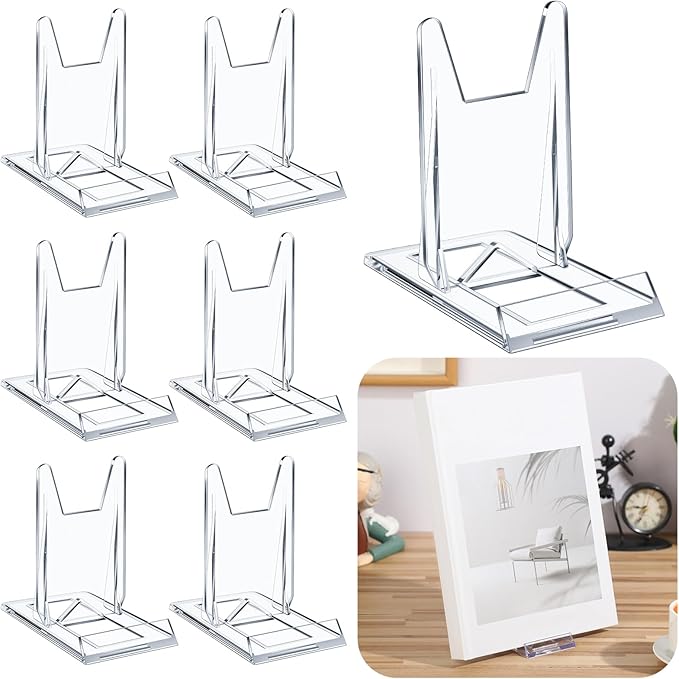 24 Pack Acrylic Book Stand for Display Adjustable Clear Display Holder Easel Collector Stand for Home Office Back to School Comic Album CD Magazine Postcard Artworks (4.2 x 4.3 x 2.35 Inch)