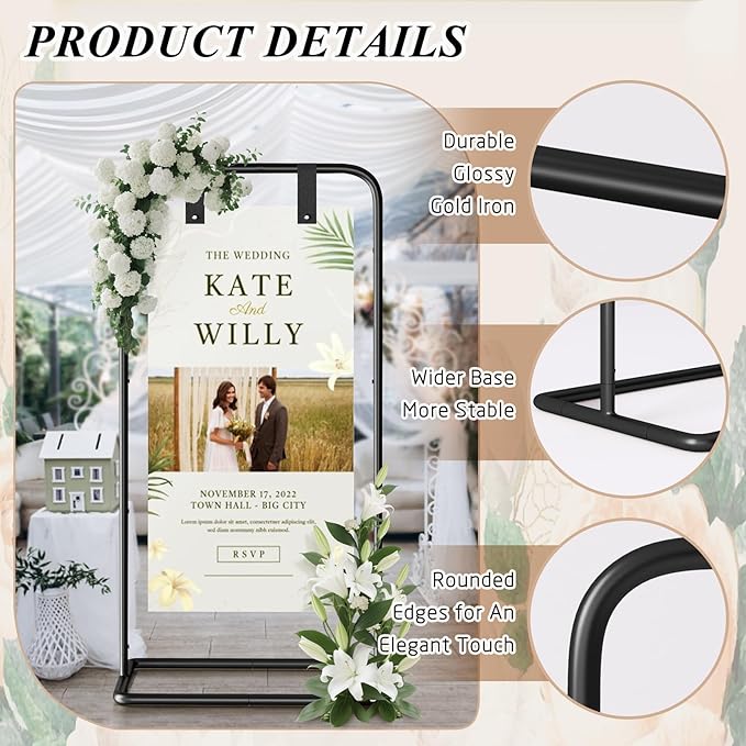Wedding Welcome Sign Stand, Adjustable Welcome to Our Wedding Sign Holder,Heavy Duty Easel Stand for Sign, Wedding Seating Chart Stand, Easel for Display (Black)