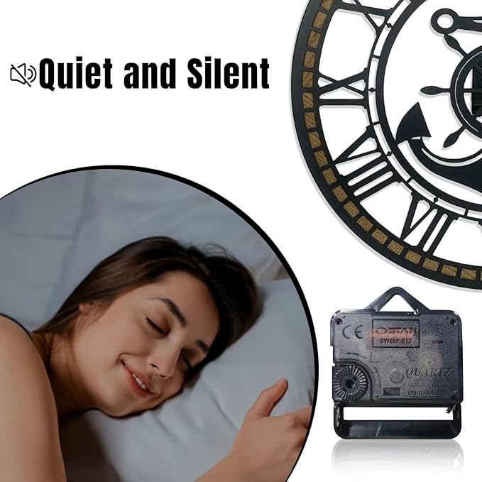 16 Inch Wall Clock, Anchor Wall Clock, Silent Non Ticking, Battery Operated Large Decor Clocks for Living Room Decor, Kitchen, Office (Nautical Style)