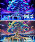 Obsecolors Blacklight Tree of Life Tapestry UV Reactive Waterfall Tapestry Galaxy Space Aesthetic Tree Wall Tapestries Colorful Starry Sky Tapestries Wall Hanging for Bedroom