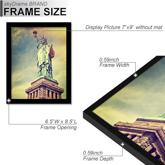 100% Solid Wood 7x9 Picture Frame, Black Frame for 7 x 9 Inch Picture Poster Photo, Light Weight 7 by 9 HQ Matte Black Frame for Wall - 1 Pack/Black/7"x9"