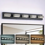 LED Wall Black Vanity Lights for Bathroom Light Fixtures 30W Adjust 3 Colors Modern Bath Lighing Over Mirror Acrylic Heads LED Vanity Light (5-Light,34inch)