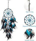 Large Dream Catcher Wall Decor Blue and Black Dream Catchers with Tree of Life Pendant Bead Handmade Feather Dreamcatcher Wall Hanging Ornament for Bedroom Living Room Home Decor