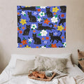 VUMIVI Black Cat Floral Tapestry Red White Hand-Painted Flowers Cute Animals Kids' Doodles Tapestry Wall Hanging for Living Room Bedroom Dorm Classroom Aesthetic Decor W60xL50in