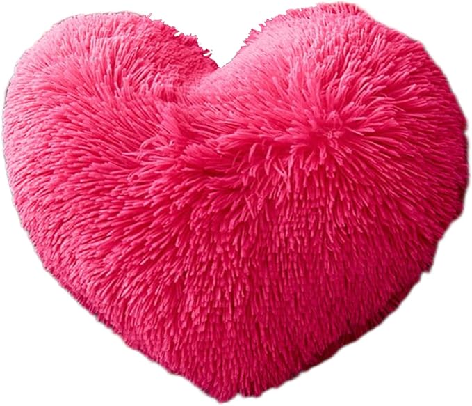 MorroMorn Fluffy Heart Throw Pillows, Shaggy Decorative Pillow for Sofa Couch Bed, Cute Room Decor Decorations for Women Girls Kids (Hot Pink)