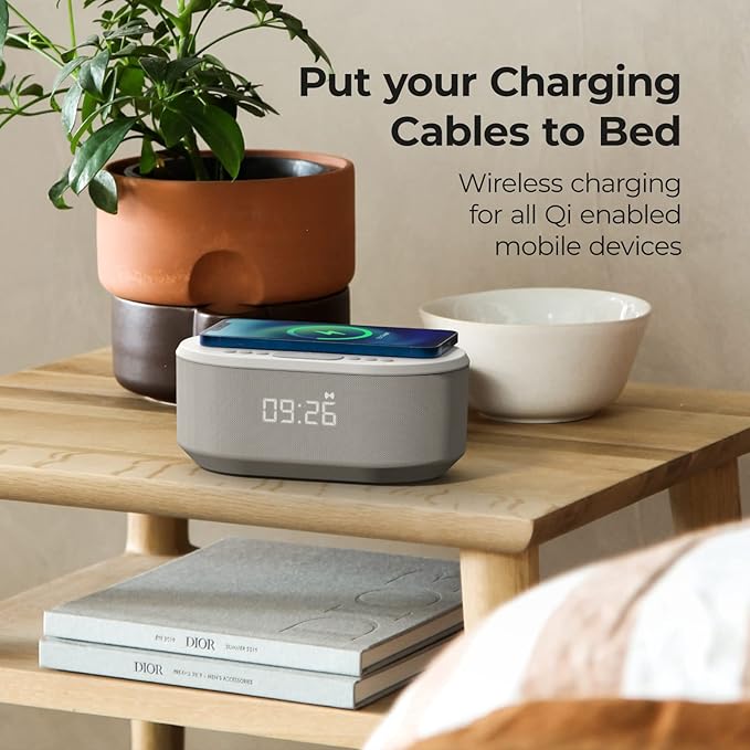 i box Dawn RadioFM , Bluetooth Wireless Speaker, Fast Charging, Clock Radio, LED Display, USB Charger, Dimmable Night Light, Alarm Clock Feature, Wireless Charger, Digital Clock, Dual Alarm (White)