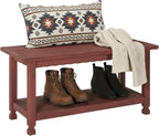 Country Cottage Rustic Farmhouse Bench – 36” Solid Wood Entryway Seat with Storage Shelf for Hallway, Mudroom, or Living Room Accent by Alaterre Furniture (Distressed Antique Red Finish)