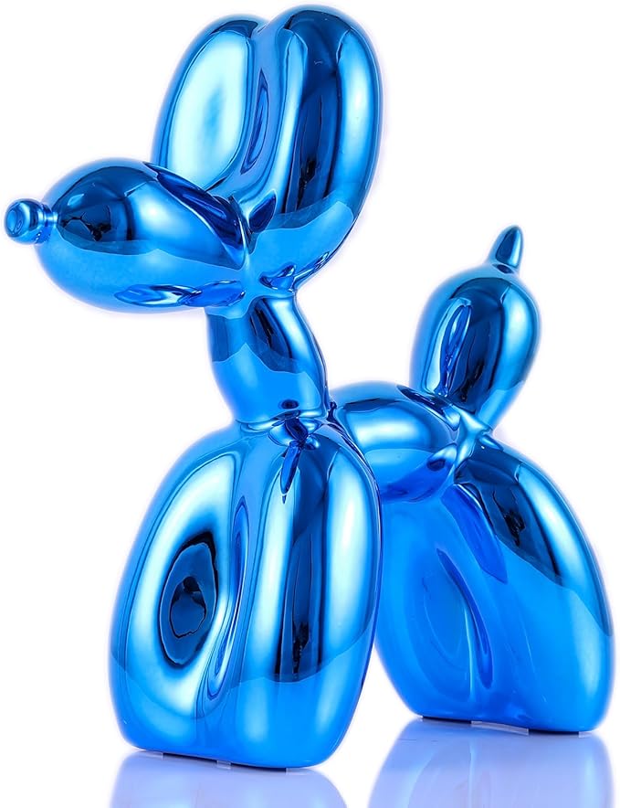 Balloon Dog Sculpture Modern Home Decor Collectible Figurines Funky Statues for Bedroom Trendy Animal Decor for Coffee Table Living Room Decor, 11.8*11.8*4.7inch, Blue