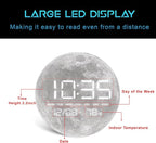 Digital Wall Clock, LED Moon/Earth Design, Temperature Display, 7.87 x 7.87 inches (Moon, 7.87 INCH)