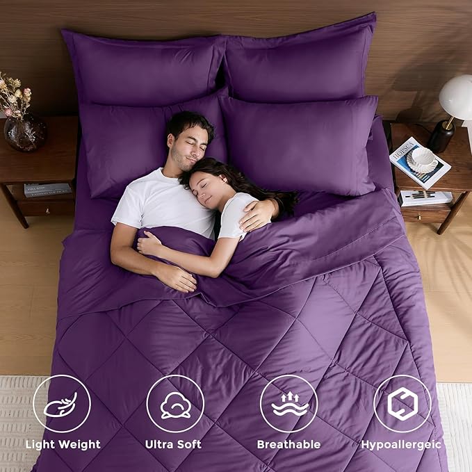 HEVUMYI Grape Purple Twin-XL Comforter Set - 5-Piece All Season Bed in a Bag Twin-XL, Ultra Soft Bedding Set with Comforter, Flat Sheet, Fitted Sheet, Pillowcases, Pillow Shams