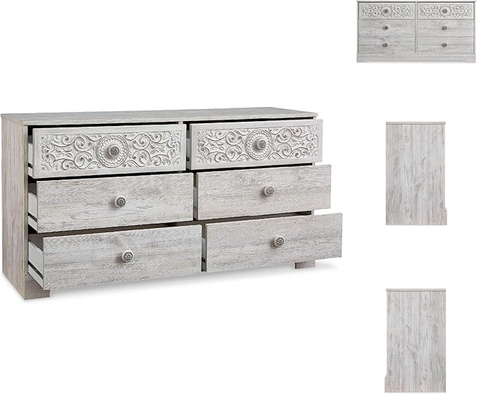 Signature Design by Ashley Paxberry Bohemian 6 Drawer Dresser with Carved Medallion Pattern, White