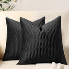 Black Striped Decorative Pillow Covers: 2 Pack 24x24 Inch Original Velvet Square Throw Pillow Cases for Farmhouse Couch