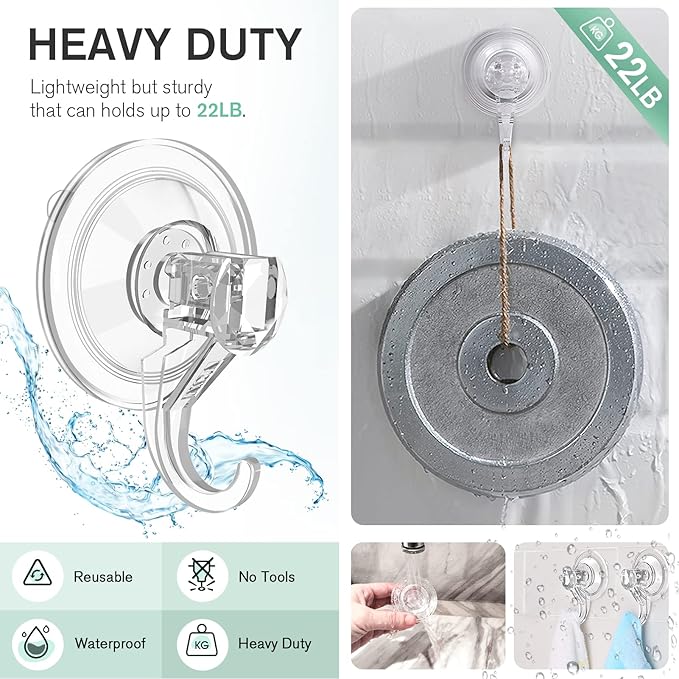 VIS'V Wreath Hanger, Large Suction Cup Wreath Hooks, Heavy Duty, 22 LB Capacity, Removable and Reusable, Clear, 4 Pcs