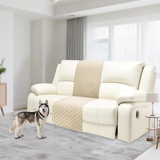 Recliner Sofa Covers 100% Waterproof Velvet L Shape Recliner Couch Covers for Sofa Pets Washable Anti Slip 1 Additional Couch Cover for Reclining Couch (Additional Seat, Beige)