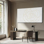 NBAODAN Textured Wall Art Abstract Floral Painting White Pictures Wall Decor Gold Line Art 24"x 48" Large Artwork For Living Room Bedroom office Wall Decor