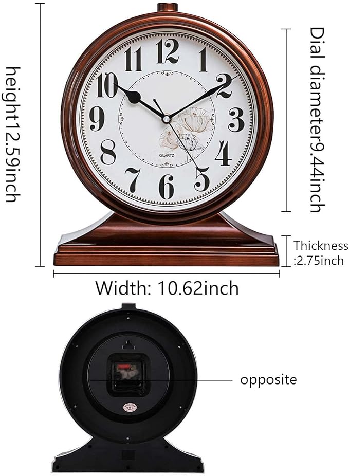 rnuie Desk Clock for Table Decor, Retro Mantel Clock Battery Operated for Fireplace Mantel, Living Room, Bedroom, Office, Desktop Decoration(Brown)