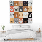 VUMIVI Dog Tapestry Funny Cartoon Pet Patterns Colorful Illustrations Square Animals Tapestry Wall Hanging for Living Room Bedroom Dorm Classroom Aesthetic Decor W60xL60in